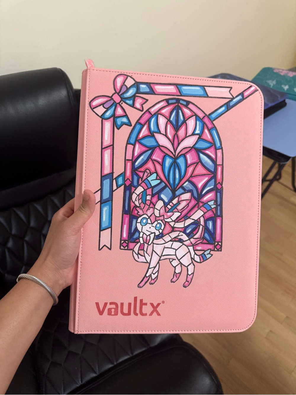 Hand Painted Glass Stained Sylveon 9 Pocket Binder